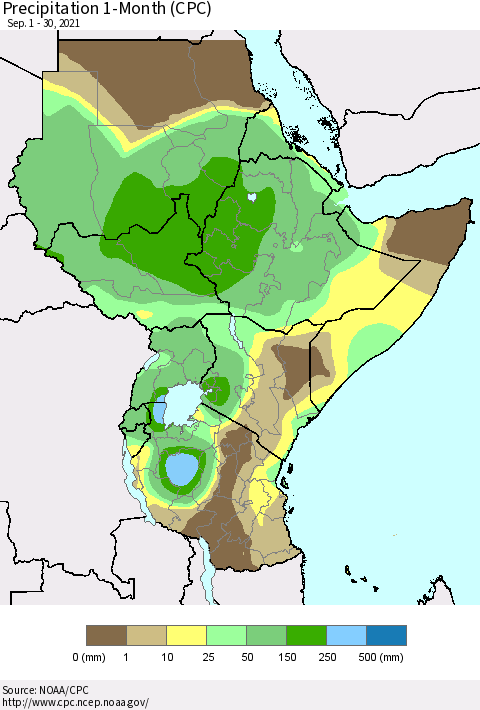 Eastern Africa Precipitation 1-Month (CPC) Thematic Map For 9/1/2021 - 9/30/2021