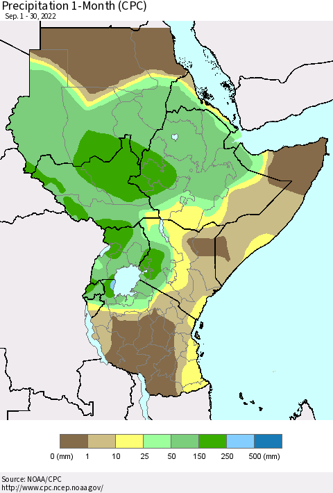 Eastern Africa Precipitation 1-Month (CPC) Thematic Map For 9/1/2022 - 9/30/2022