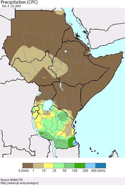 Eastern Africa Precipitation (CPC) Thematic Map For 2/4/2019 - 2/10/2019