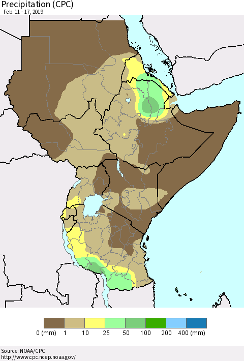 Eastern Africa Precipitation (CPC) Thematic Map For 2/11/2019 - 2/17/2019