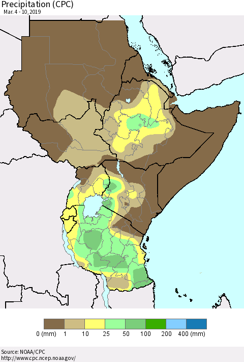 Eastern Africa Precipitation (CPC) Thematic Map For 3/4/2019 - 3/10/2019