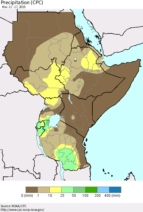 Eastern Africa Precipitation (CPC) Thematic Map For 3/11/2019 - 3/17/2019