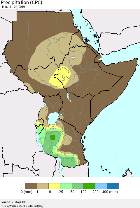 Eastern Africa Precipitation (CPC) Thematic Map For 3/18/2019 - 3/24/2019