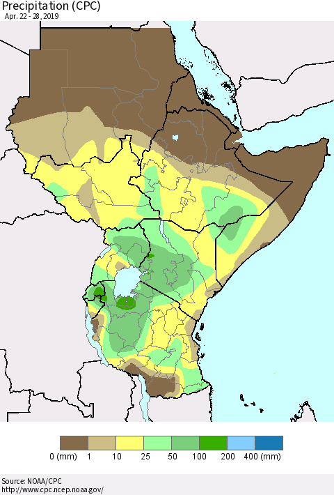 Eastern Africa Precipitation (CPC) Thematic Map For 4/22/2019 - 4/28/2019