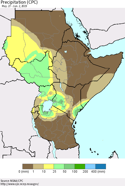 Eastern Africa Precipitation (CPC) Thematic Map For 5/27/2019 - 6/2/2019
