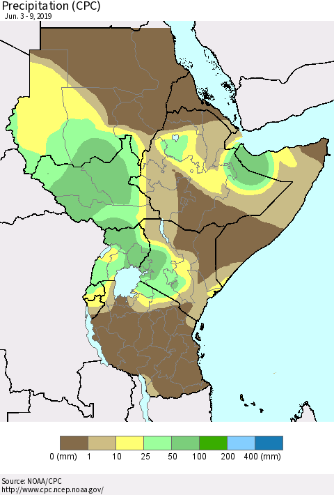 Eastern Africa Precipitation (CPC) Thematic Map For 6/3/2019 - 6/9/2019