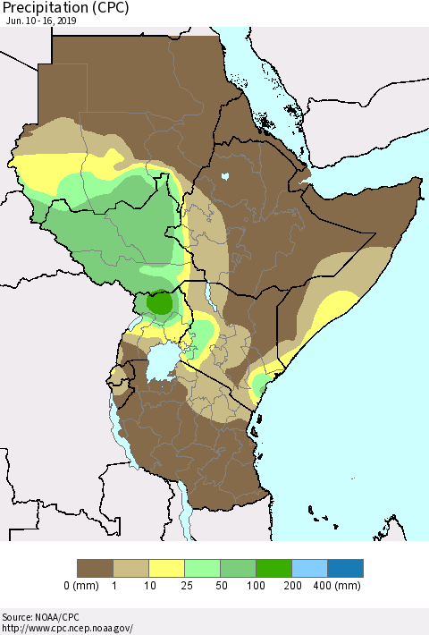 Eastern Africa Precipitation (CPC) Thematic Map For 6/10/2019 - 6/16/2019