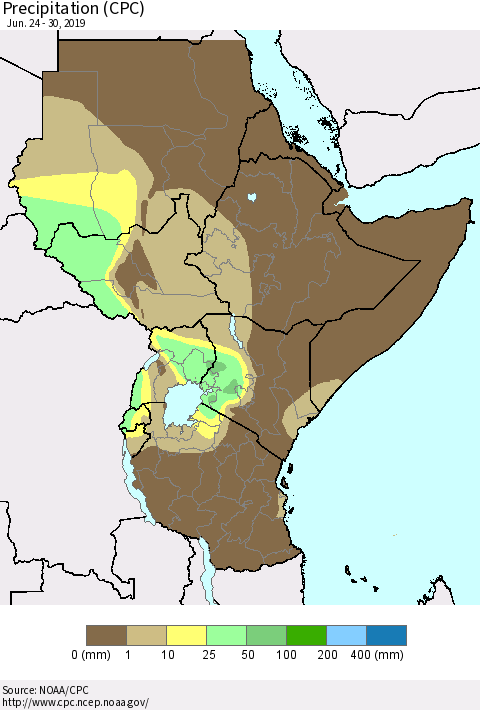 Eastern Africa Precipitation (CPC) Thematic Map For 6/24/2019 - 6/30/2019