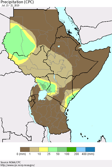 Eastern Africa Precipitation (CPC) Thematic Map For 7/15/2019 - 7/21/2019