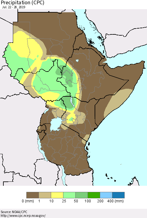 Eastern Africa Precipitation (CPC) Thematic Map For 7/22/2019 - 7/28/2019