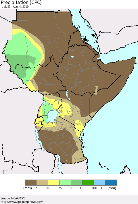 Eastern Africa Precipitation (CPC) Thematic Map For 7/29/2019 - 8/4/2019