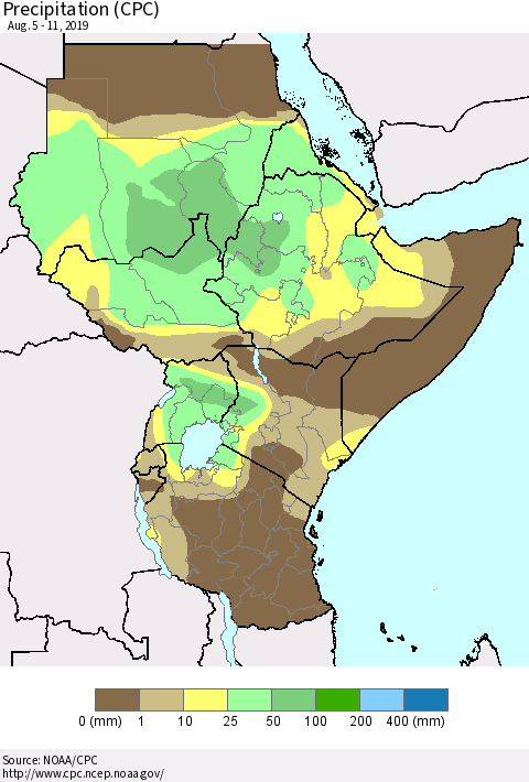Eastern Africa Precipitation (CPC) Thematic Map For 8/5/2019 - 8/11/2019
