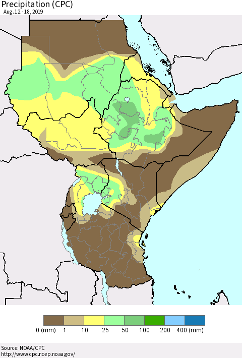 Eastern Africa Precipitation (CPC) Thematic Map For 8/12/2019 - 8/18/2019