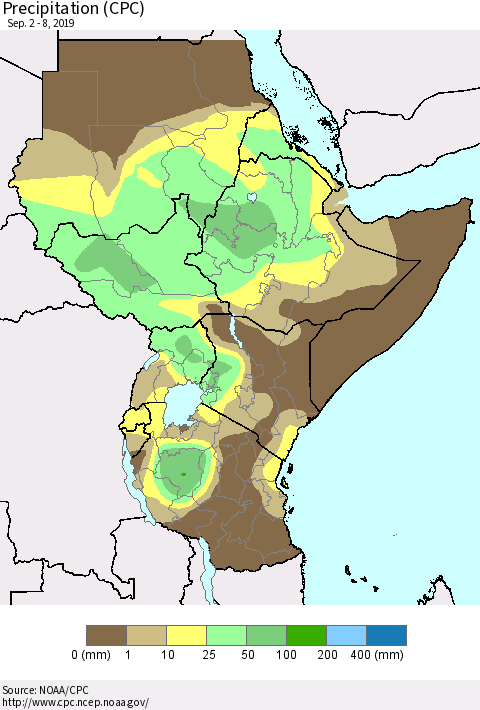 Eastern Africa Precipitation (CPC) Thematic Map For 9/2/2019 - 9/8/2019