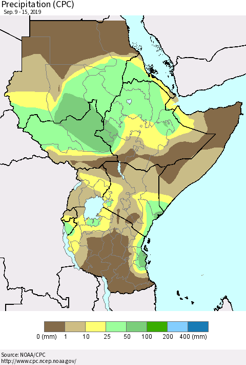 Eastern Africa Precipitation (CPC) Thematic Map For 9/9/2019 - 9/15/2019