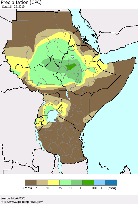 Eastern Africa Precipitation (CPC) Thematic Map For 9/16/2019 - 9/22/2019