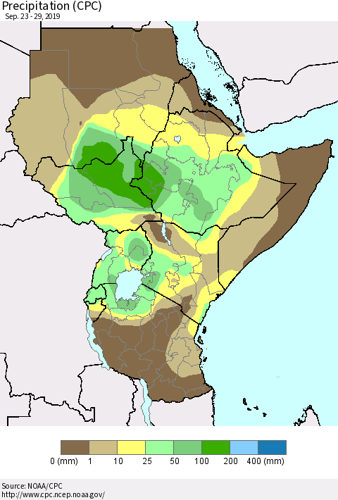 Eastern Africa Precipitation (CPC) Thematic Map For 9/23/2019 - 9/29/2019