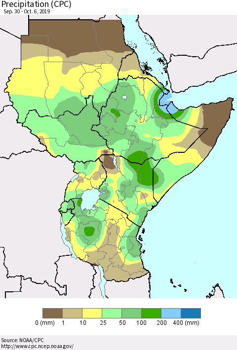 Eastern Africa Precipitation (CPC) Thematic Map For 9/30/2019 - 10/6/2019