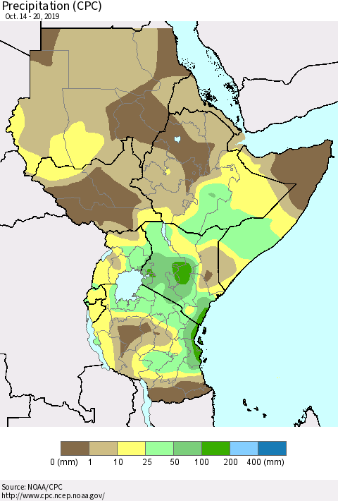 Eastern Africa Precipitation (CPC) Thematic Map For 10/14/2019 - 10/20/2019