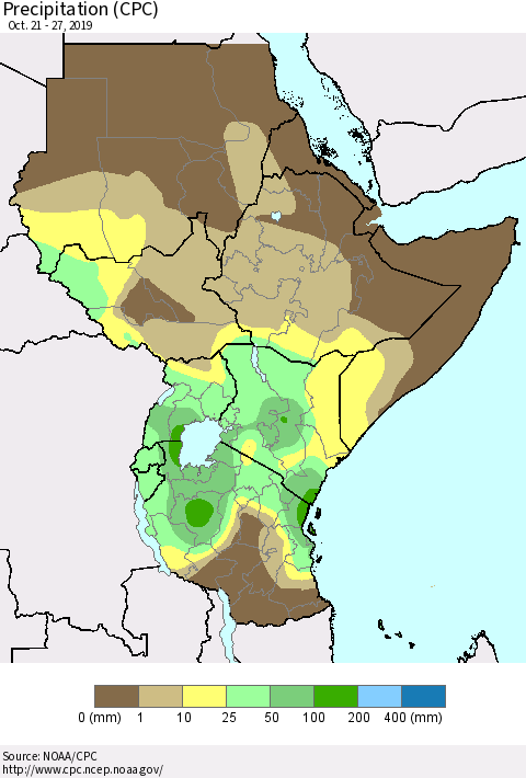 Eastern Africa Precipitation (CPC) Thematic Map For 10/21/2019 - 10/27/2019