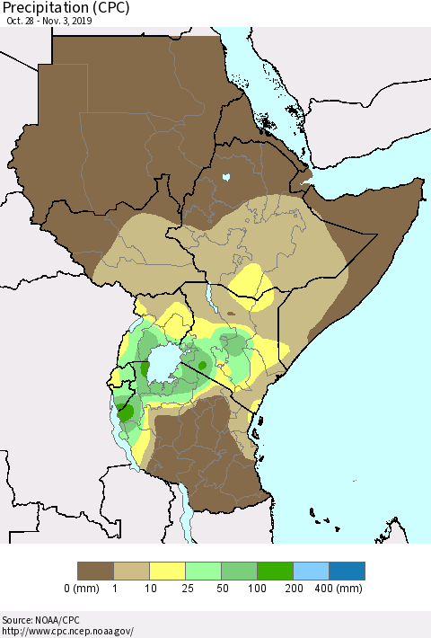 Eastern Africa Precipitation (CPC) Thematic Map For 10/28/2019 - 11/3/2019