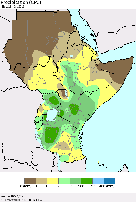 Eastern Africa Precipitation (CPC) Thematic Map For 11/18/2019 - 11/24/2019