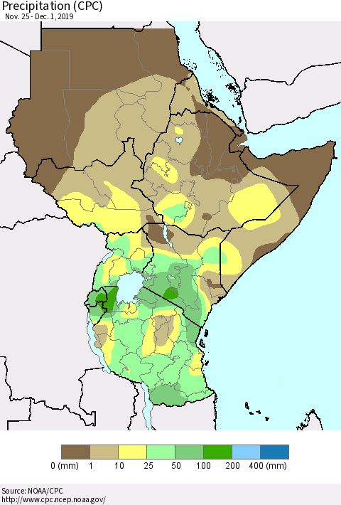 Eastern Africa Precipitation (CPC) Thematic Map For 11/25/2019 - 12/1/2019
