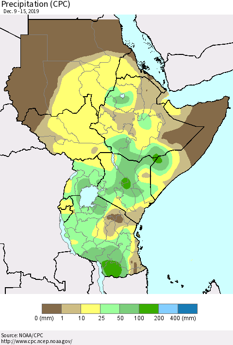 Eastern Africa Precipitation (CPC) Thematic Map For 12/9/2019 - 12/15/2019
