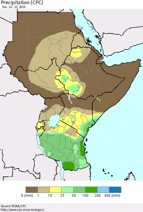 Eastern Africa Precipitation (CPC) Thematic Map For 12/16/2019 - 12/22/2019