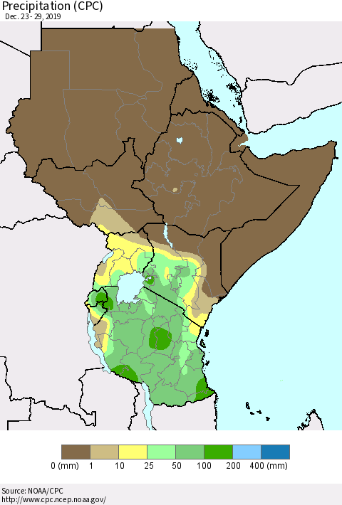 Eastern Africa Precipitation (CPC) Thematic Map For 12/23/2019 - 12/29/2019