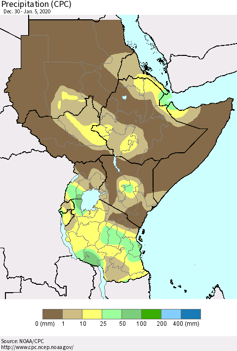 Eastern Africa Precipitation (CPC) Thematic Map For 12/30/2019 - 1/5/2020