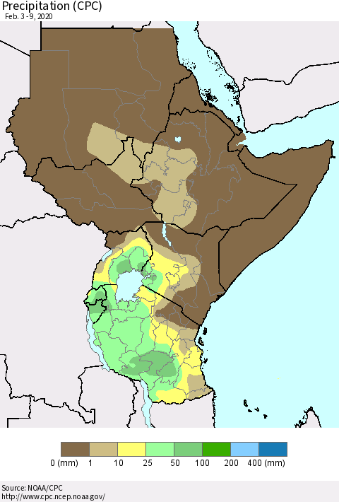 Eastern Africa Precipitation (CPC) Thematic Map For 2/3/2020 - 2/9/2020