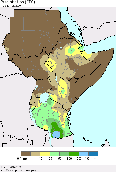 Eastern Africa Precipitation (CPC) Thematic Map For 2/10/2020 - 2/16/2020