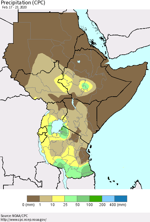 Eastern Africa Precipitation (CPC) Thematic Map For 2/17/2020 - 2/23/2020