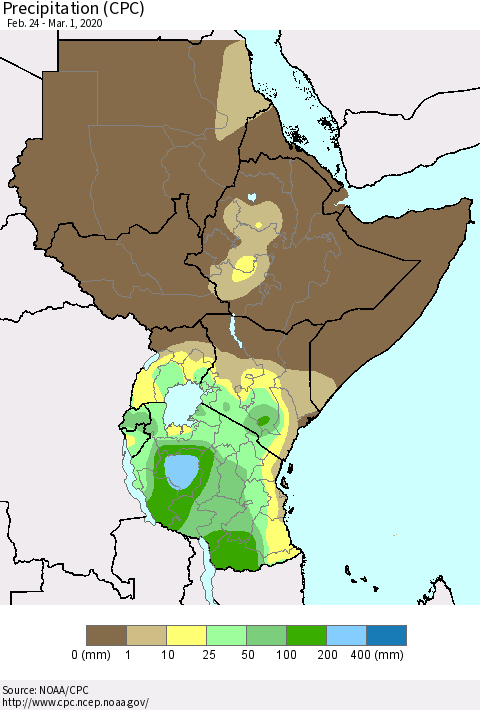 Eastern Africa Precipitation (CPC) Thematic Map For 2/24/2020 - 3/1/2020