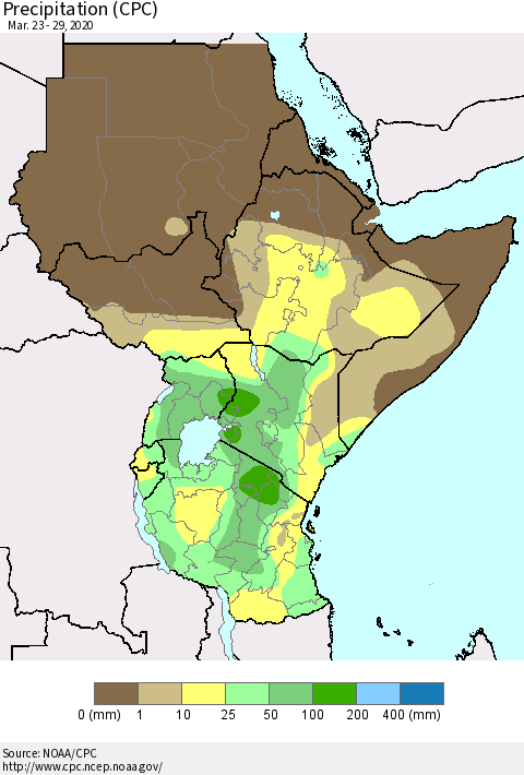 Eastern Africa Precipitation (CPC) Thematic Map For 3/23/2020 - 3/29/2020