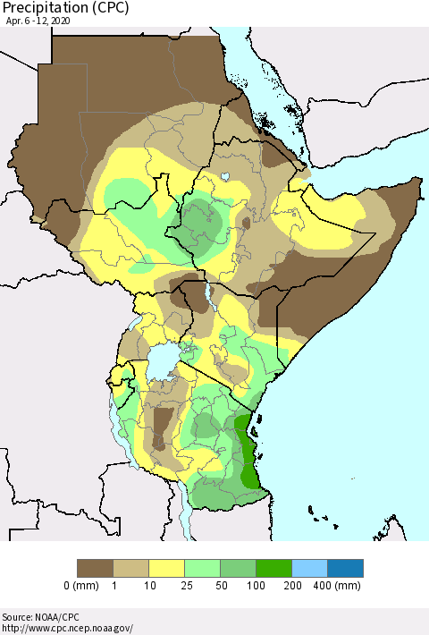 Eastern Africa Precipitation (CPC) Thematic Map For 4/6/2020 - 4/12/2020