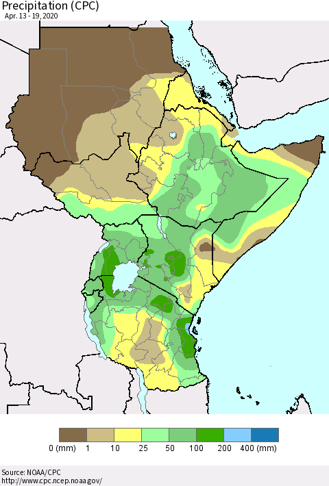 Eastern Africa Precipitation (CPC) Thematic Map For 4/13/2020 - 4/19/2020