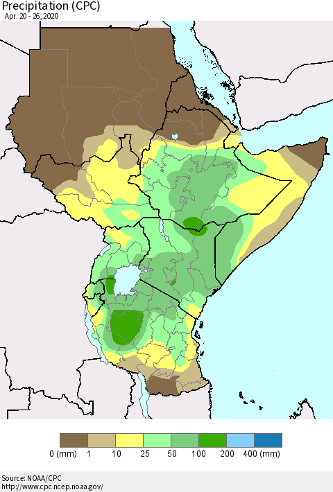 Eastern Africa Precipitation (CPC) Thematic Map For 4/20/2020 - 4/26/2020