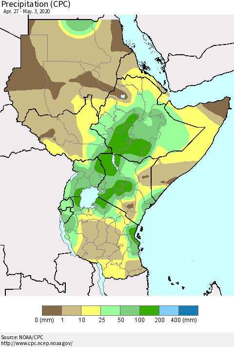 Eastern Africa Precipitation (CPC) Thematic Map For 4/27/2020 - 5/3/2020
