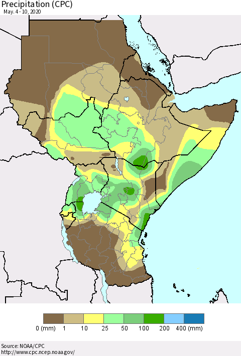 Eastern Africa Precipitation (CPC) Thematic Map For 5/4/2020 - 5/10/2020