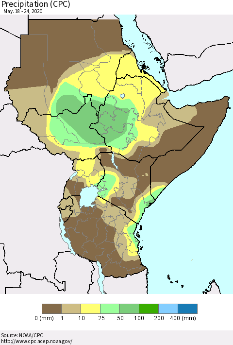 Eastern Africa Precipitation (CPC) Thematic Map For 5/18/2020 - 5/24/2020