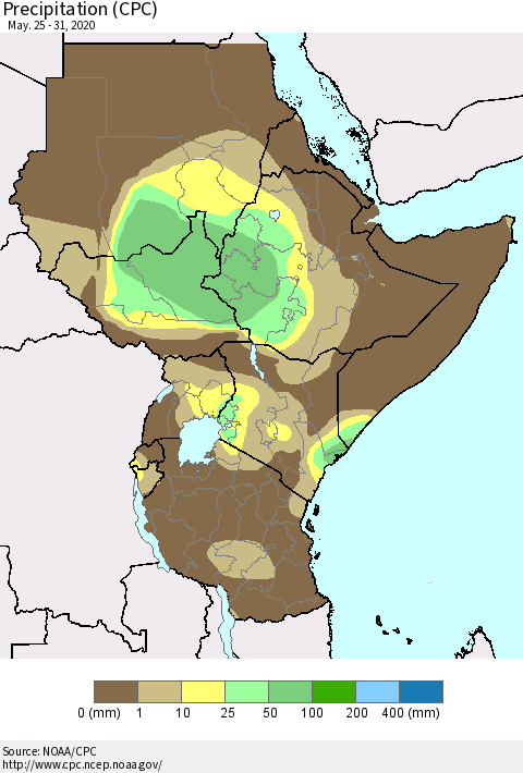 Eastern Africa Precipitation (CPC) Thematic Map For 5/25/2020 - 5/31/2020