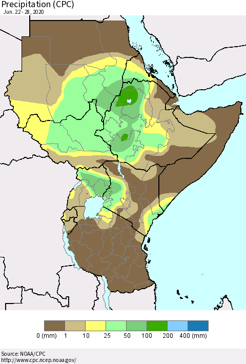 Eastern Africa Precipitation (CPC) Thematic Map For 6/22/2020 - 6/28/2020