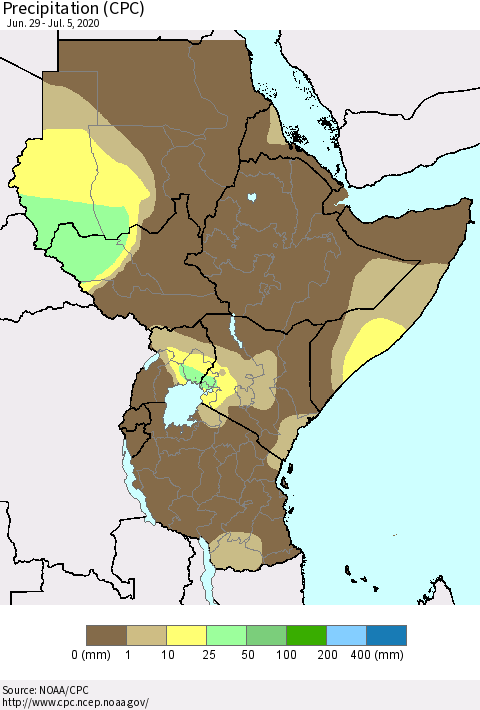Eastern Africa Precipitation (CPC) Thematic Map For 6/29/2020 - 7/5/2020