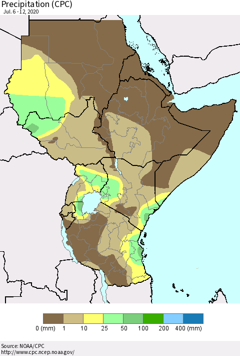 Eastern Africa Precipitation (CPC) Thematic Map For 7/6/2020 - 7/12/2020