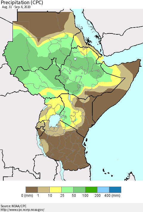 Eastern Africa Precipitation (CPC) Thematic Map For 8/31/2020 - 9/6/2020