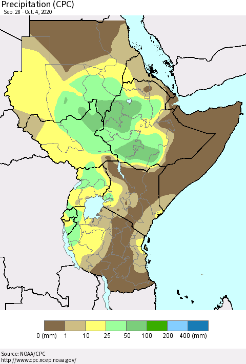 Eastern Africa Precipitation (CPC) Thematic Map For 9/28/2020 - 10/4/2020