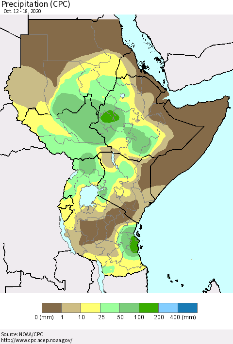 Eastern Africa Precipitation (CPC) Thematic Map For 10/12/2020 - 10/18/2020