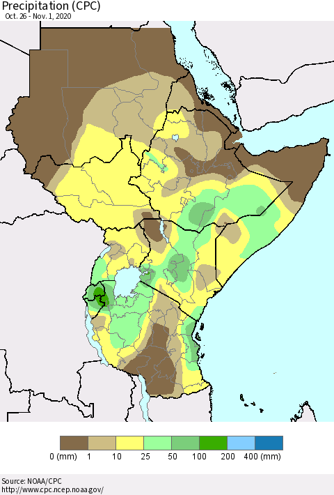 Eastern Africa Precipitation (CPC) Thematic Map For 10/26/2020 - 11/1/2020